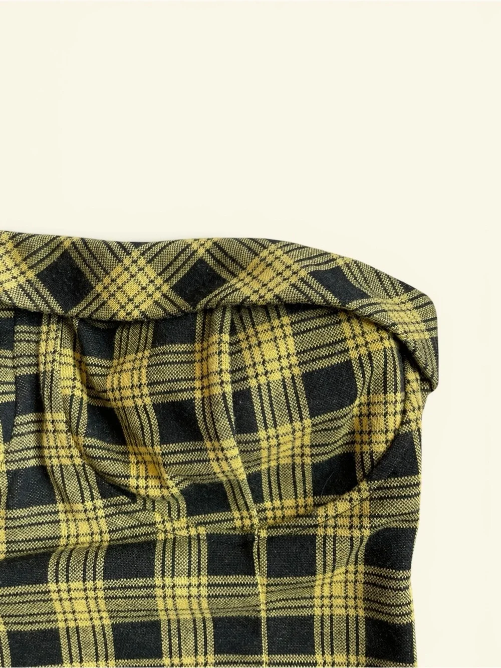 Meraki Yellow Black Plaid Strapless Bustier Crop Tube Top XL Sweetheart Neck